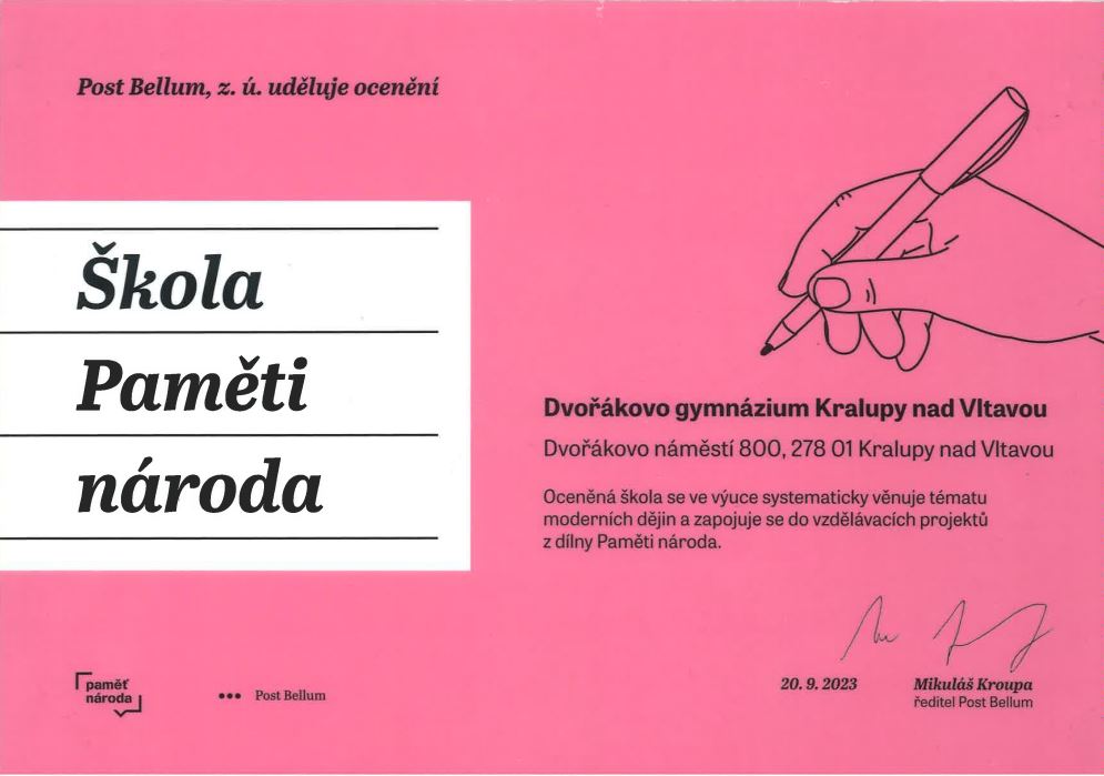 Certifikát Škola paměti národa